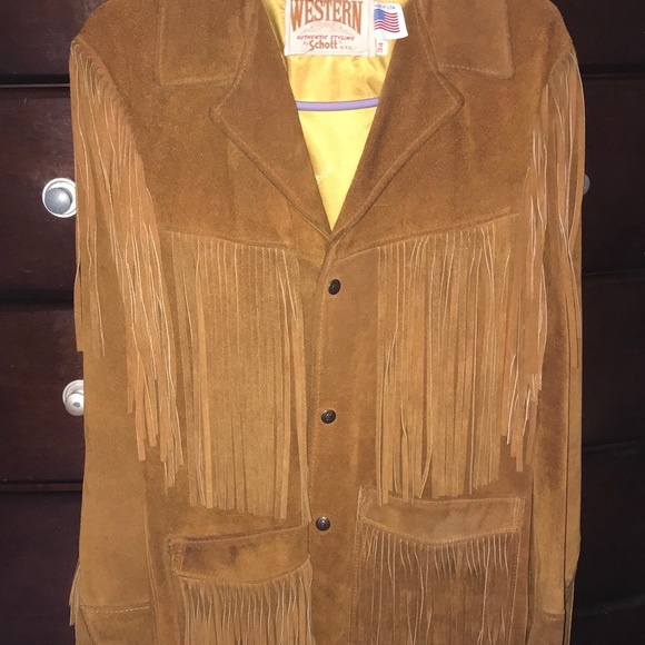 SOLD! Vintage Western Schott Suede Fringed Jacket - Picture 3 of 8